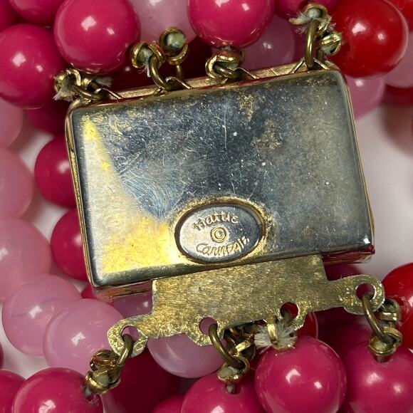 Hattie Carnegie Vintage Pink Red Glass Bead Statement Necklace 1950s Signed - Picture 5 of 8